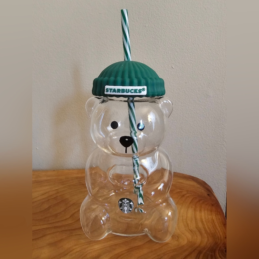Starbucks Bearista Glass Tumbler with Green Beanie Lid - Picture 2 of 5